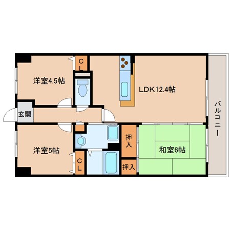 東生駒駅 徒歩3分 4階の物件間取画像